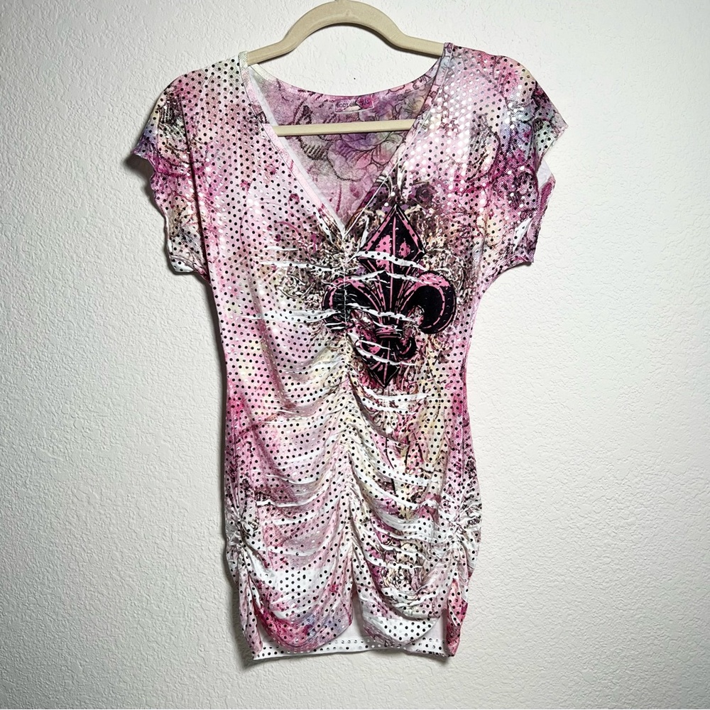 Vintage Y2K 2000s mcbling sexy fleur de lis party top